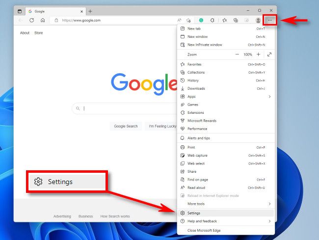 No Microsoft Edge, clique no botão de reticências e selecione