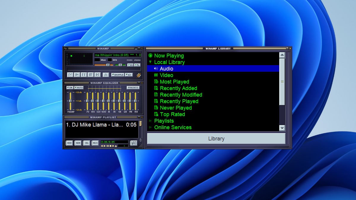 Winamp rodando no Windows 11.