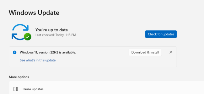 Atualização 22H2 do Windows 11 no Windows Update.