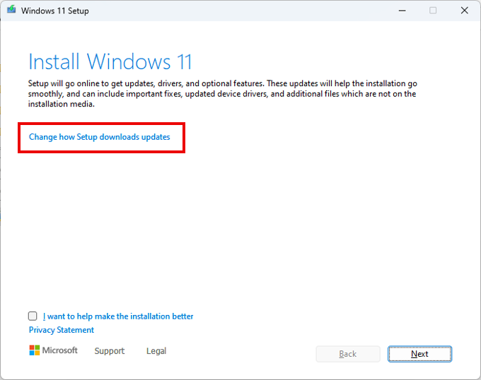 opções de atualização durante a configuração do Windows