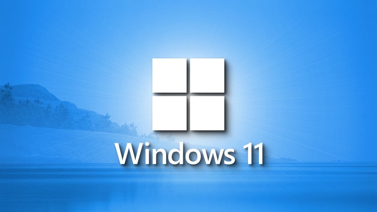 Um novo logotipo do Windows 11 em uma paisagem azul