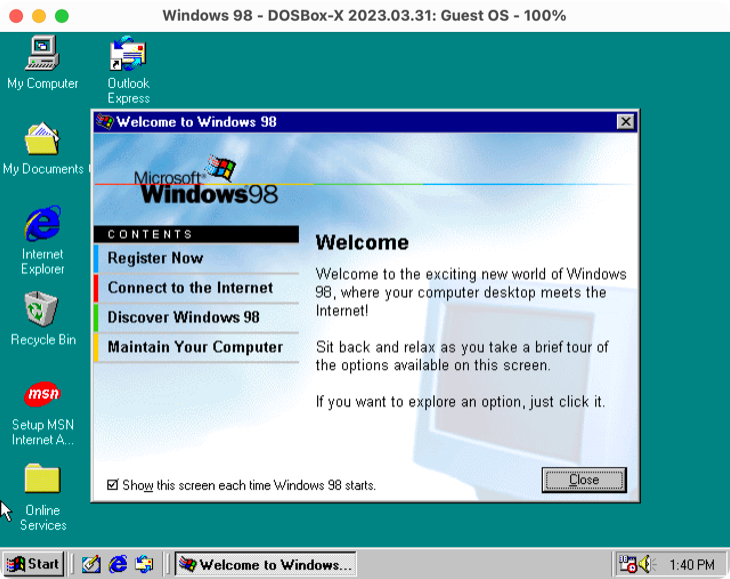 A primeira inicialização bem-sucedida do Windows 98