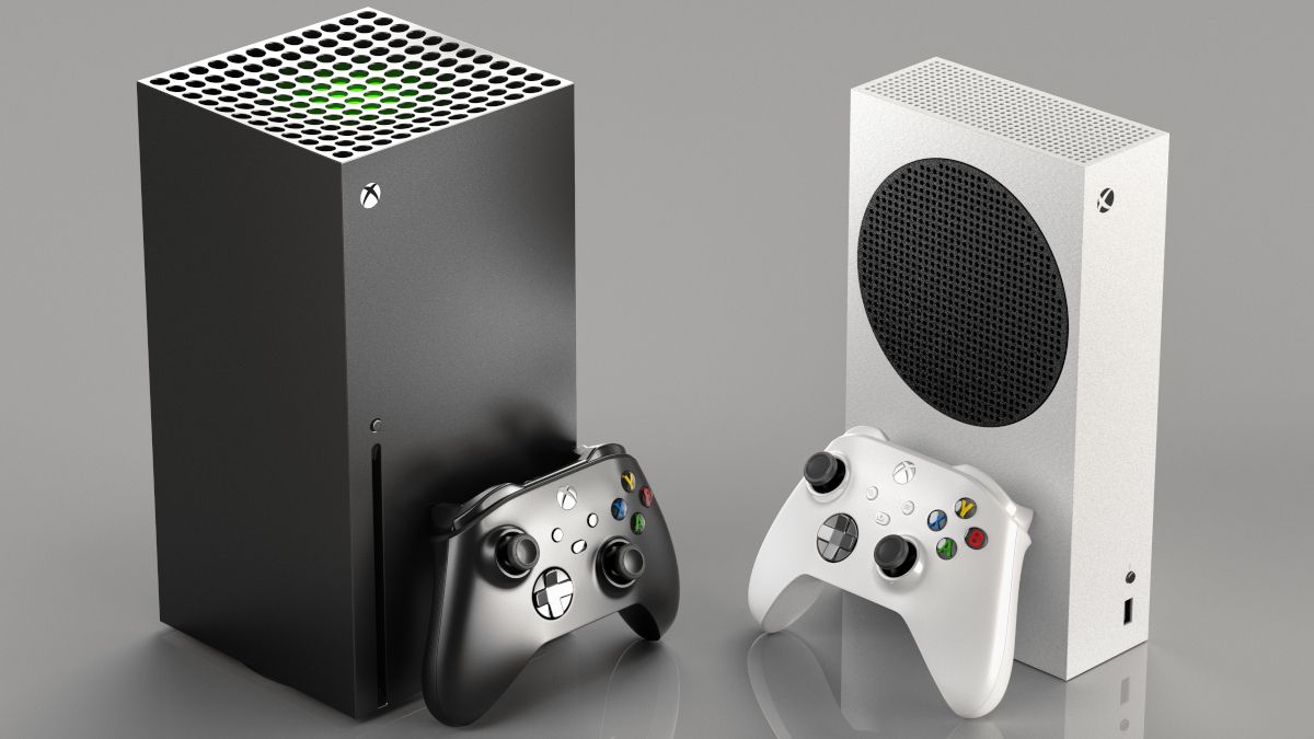 Um Xbox Series X preto ao lado de um Xbox Series S branco