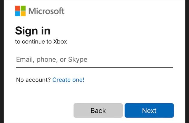 Aplicativo Xbox insira e-mail