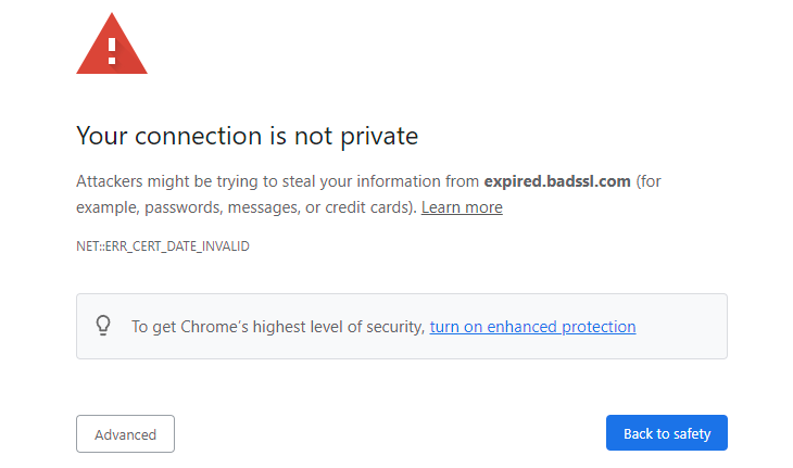 Sua conexão não é um erro privado no Chrome