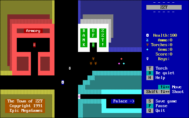 Uma captura de tela da cidade de ZZT